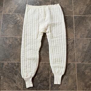 Men's Vintage 1970's Lally Quilted Waffle Lined White Long John's Pants Sz Large